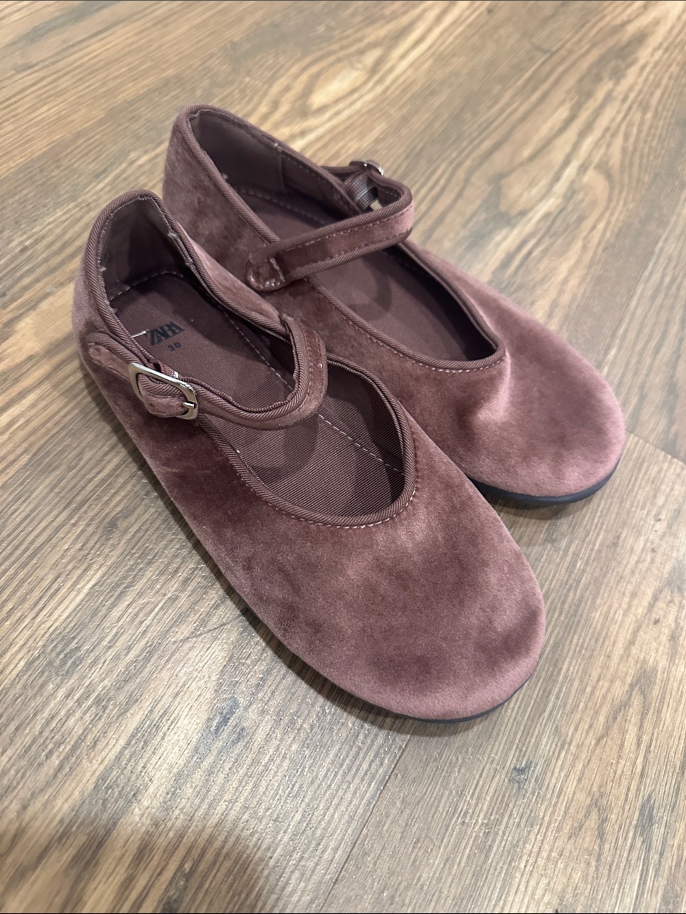 Zara Mauve Suede Mary Jane Flats with Buckle